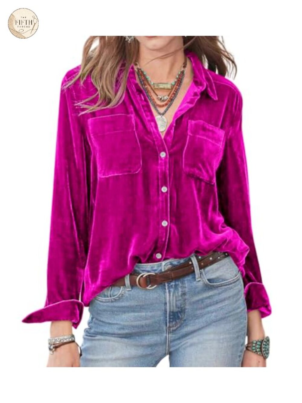 Velvet Button Down Long Sleeve Collared Casual Blouse Top